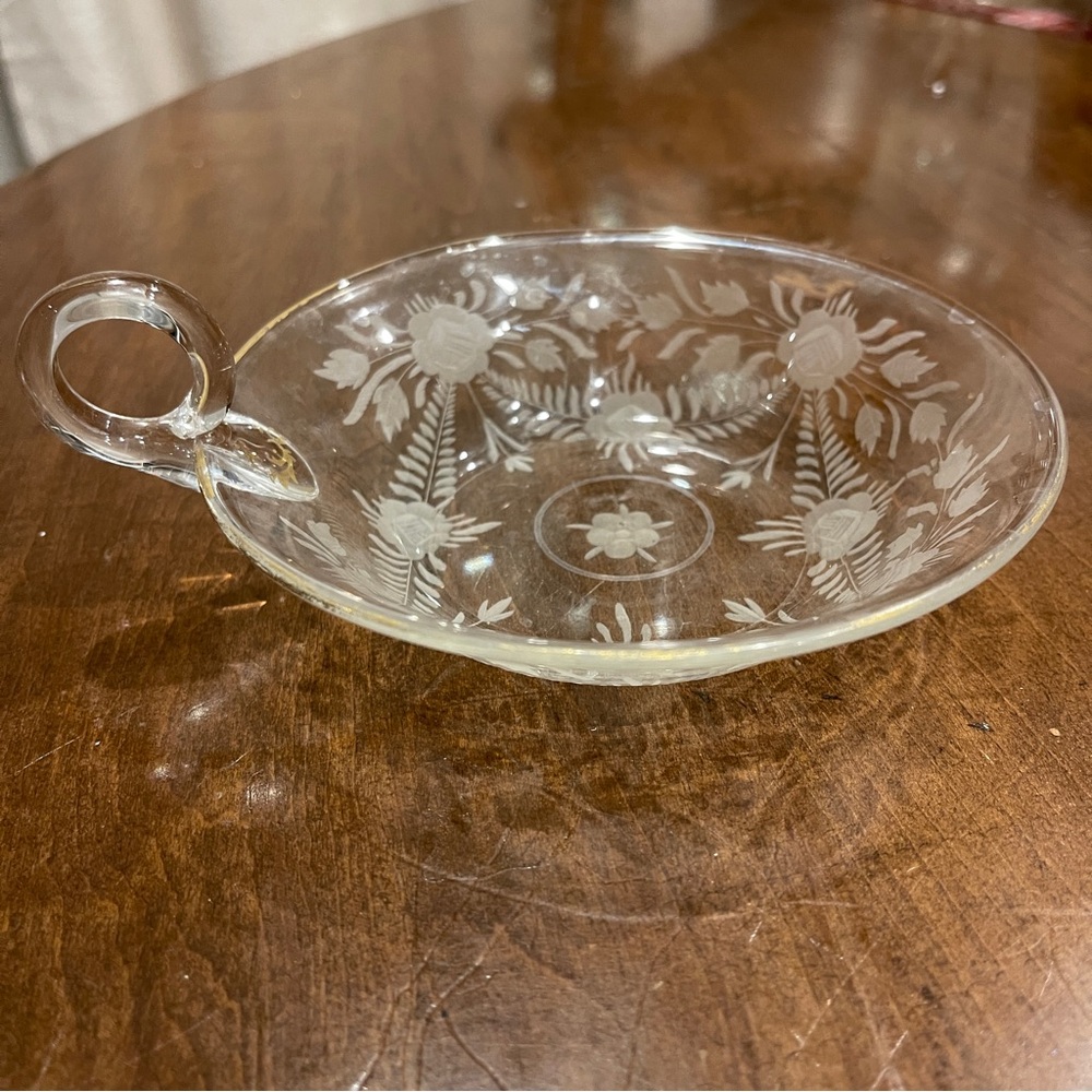 Vintage Elegant Clear Glass Etched Nappy